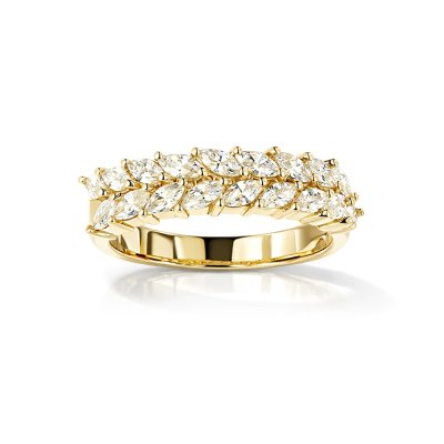 Sterling Silver White Cublic Zirconia Marquise Double Row Over 18K Yellow Gold Plated