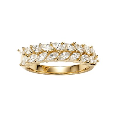 Sterling Silver White Cublic Zirconia Marquise Double Row Over 18K Yellow Gold Plated