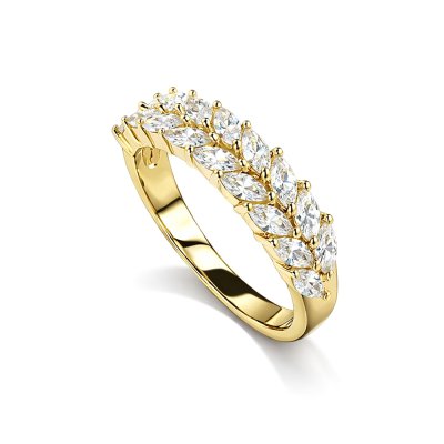 Sterling Silver White Cublic Zirconia Marquise Double Row Over 18K Yellow Gold Plated