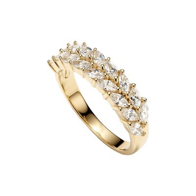 Sterling Silver White Cublic Zirconia Marquise Double Row Over 18K Yellow Gold Plated