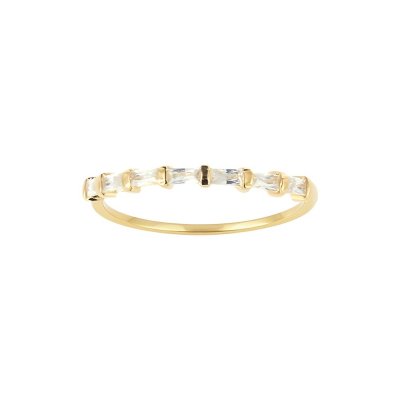 Sterling Silver White Cublic Zirconia Baguette Ring Over 18K Yellow Gold Plated