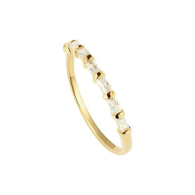 Sterling Silver White Cublic Zirconia Baguette Ring Over 18K Yellow Gold Plated