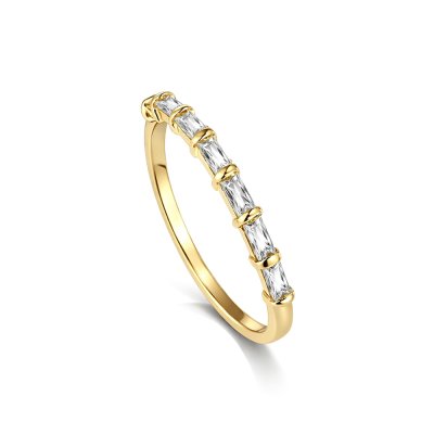 Sterling Silver White Cublic Zirconia Baguette Ring Over 18K Yellow Gold Plated