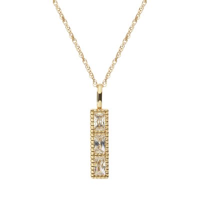 Sterling Silver White Cublic Zirconia Pendant Over 18K Yellow Gold Plated with Chain 18 Inches