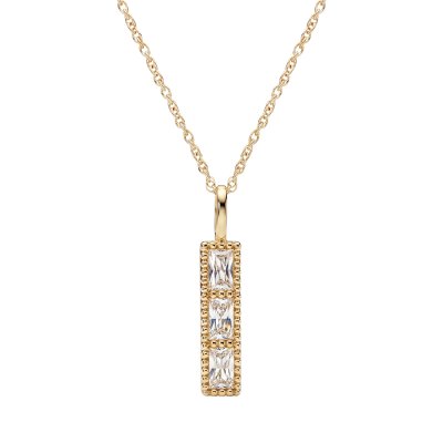 Sterling Silver White Cublic Zirconia Pendant Over 18K Yellow Gold Plated with Chain 18 Inches