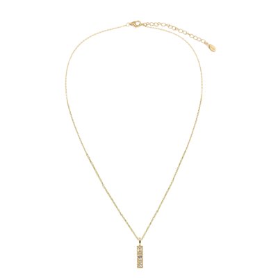 Sterling Silver White Cublic Zirconia Pendant Over 18K Yellow Gold Plated with Chain 18 Inches