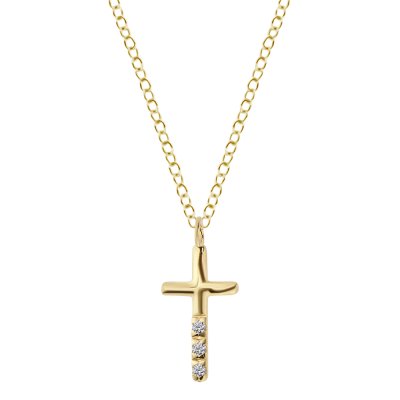 Sterling Silver White Cublic Zirconia Cross Pendant Over 18K Yellow Gold Plated with Chain 18 Inches