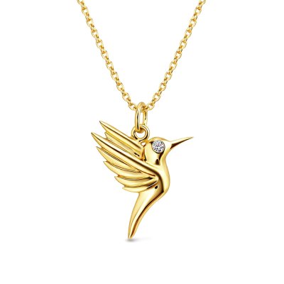 Sterling Silver White Cublic Zirconia Bird Pendant Over 18K Yellow Gold Plated with Chain 18 Inches