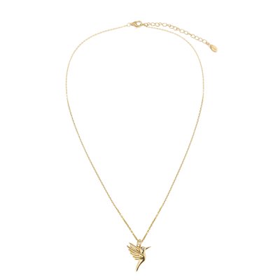 Sterling Silver White Cublic Zirconia Bird Pendant Over 18K Yellow Gold Plated with Chain 18 Inches