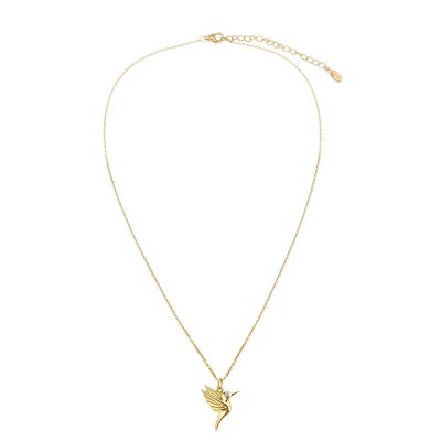 Sterling Silver White Cublic Zirconia Bird Pendant Over 18K Yellow Gold Plated with Chain 18 Inches