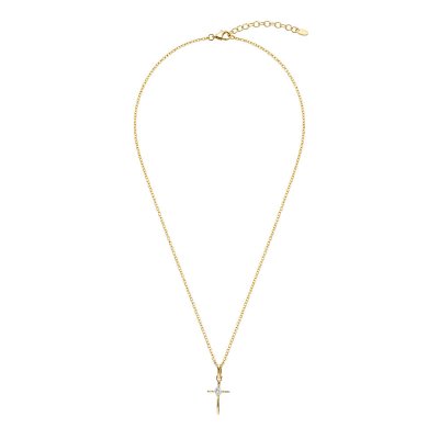 Sterling Silver White Cublic Zirconia Square Cross Pendant Over 18K Yellow Gold Plated with Chain 18 Inches
