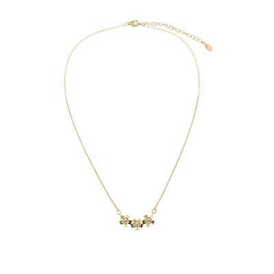 Sterling Silver White Cublic Zirconia Three Flowers Necklace Over 18K Yellow Gold Plated with Chain 18 Inches