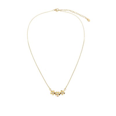 Sterling Silver White Cublic Zirconia Three Flowers Necklace Over 18K Yellow Gold Plated with Chain 18 Inches
