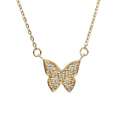 Sterling Silver White Cublic Zirconia Butterfly Necklace Over 18K Yellow Gold Plated with Chain 18 Inches