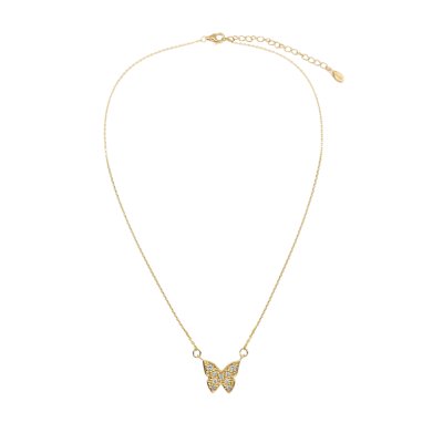Sterling Silver White Cublic Zirconia Butterfly Necklace Over 18K Yellow Gold Plated with Chain 18 Inches