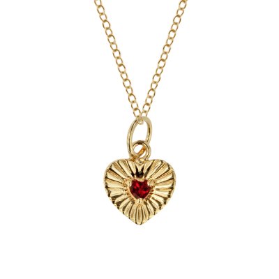 Sterling Silver Garnet Heart pendant Over 18K Yellow Gold Plated with Chain 18 Inches