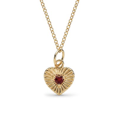 Sterling Silver Garnet Heart pendant Over 18K Yellow Gold Plated with Chain 18 Inches