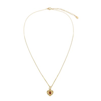 Sterling Silver Garnet Heart pendant Over 18K Yellow Gold Plated with Chain 18 Inches