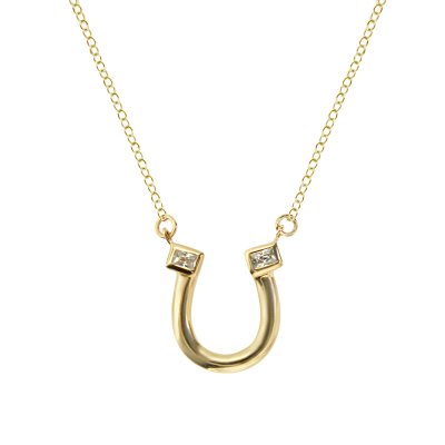 Sterling Silver White Cublic Zirconia Horseshoe Necklace Over 18K Yellow Gold Plated with Chain 18 Inches