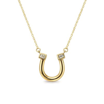Sterling Silver White Cublic Zirconia Horseshoe Necklace Over 18K Yellow Gold Plated with Chain 18 Inches