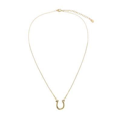 Sterling Silver White Cublic Zirconia Horseshoe Necklace Over 18K Yellow Gold Plated with Chain 18 Inches