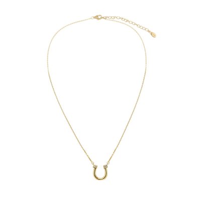 Sterling Silver White Cublic Zirconia Horseshoe Necklace Over 18K Yellow Gold Plated with Chain 18 Inches