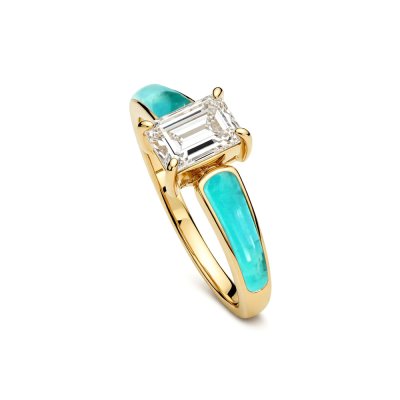 Sterling Silver Moissanite With Turquoise Ring