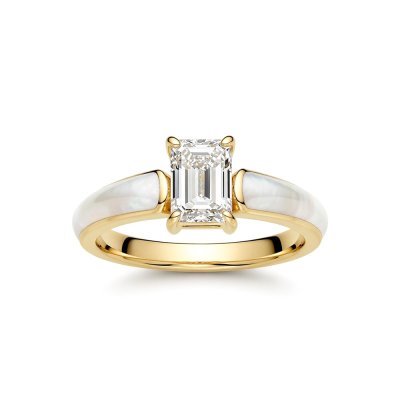 Sterling Silver Moissanite With MOP Ring