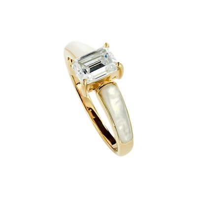 Sterling Silver Moissanite With MOP Ring