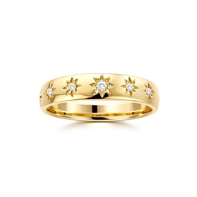 Sterling SilverWhite Cublic Zirconia  North Star Ring Over 18K Yellow Gold Plated