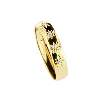 Sterling SilverWhite Cublic Zirconia  North Star Ring Over 18K Yellow Gold Plated