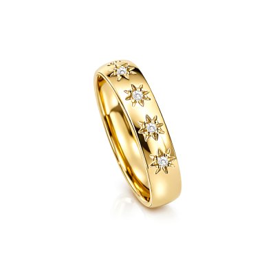 Sterling SilverWhite Cublic Zirconia  North Star Ring Over 18K Yellow Gold Plated
