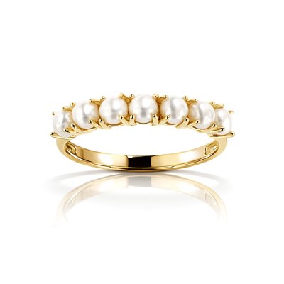 Sterling Silver Fresh Water Pearl Ring Over 18K Yellow Gold Plated