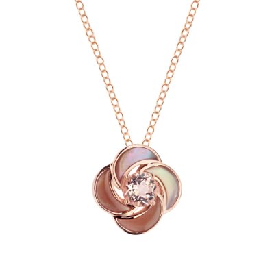 Sterling Silver Pink Morganite & Pink Shell Pendant Over 18K Rose Gold Plated