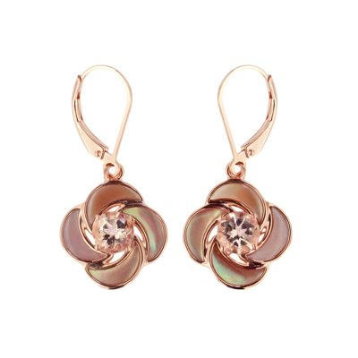 Sterling Silver Pink Morganite & Pink Shell Earrings Over 18K Rose Gold Plated
