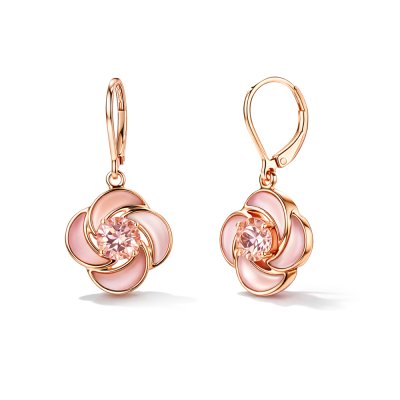 Sterling Silver Pink Morganite & Pink Shell Earrings Over 18K Rose Gold Plated
