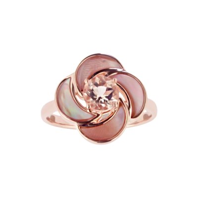 Sterling Silver Pink Morganite & Pink Shell Ring Over 18K Rose Gold Plated