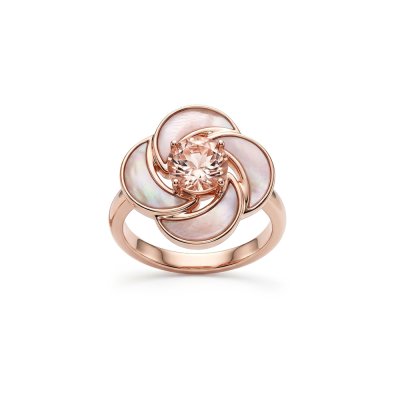 Sterling Silver Pink Morganite & Pink Shell Ring Over 18K Rose Gold Plated