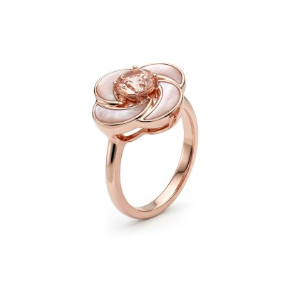 Sterling Silver Pink Morganite & Pink Shell Ring Over 18K Rose Gold Plated
