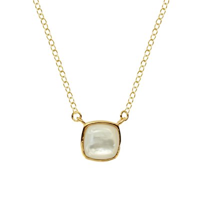 Sterling Silver Mother of Pearl Necklace Over 18K Yellow Gold Plated With Chain 18 Inches