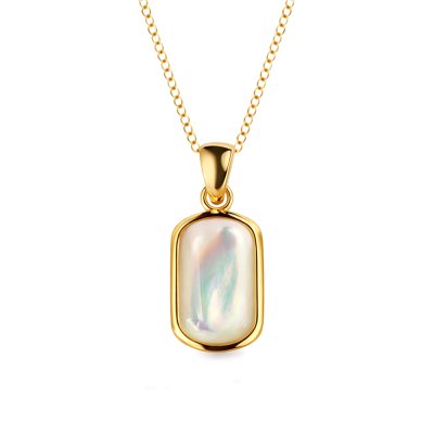 Sterling Silver Mother of Pearl Pendant Over 18K Yellow Gold Plated With Chain 18 Inches