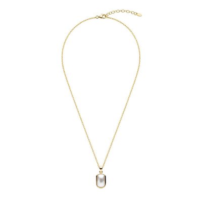 Sterling Silver Mother of Pearl Pendant Over 18K Yellow Gold Plated With Chain 18 Inches