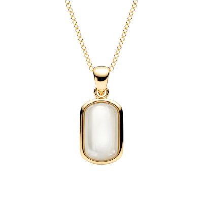 Sterling Silver Mother of Pearl Pendant Over 18K Yellow Gold Plated With Chain 18 Inches