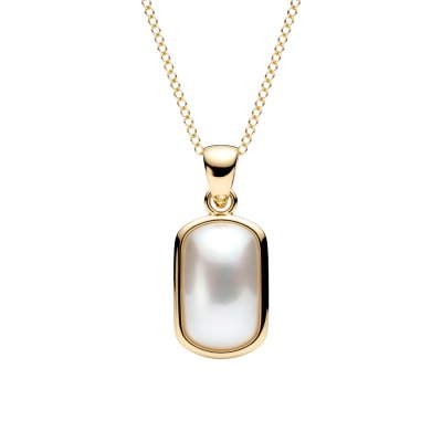 Sterling Silver Mother of Pearl Pendant Over 18K Yellow Gold Plated With Chain 18 Inches