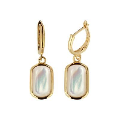 Sterling Silver Mother of Pearl Earrings Over 18K Yellow Gold Plated
