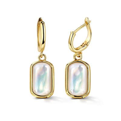 Sterling Silver Mother of Pearl Earrings Over 18K Yellow Gold Plated