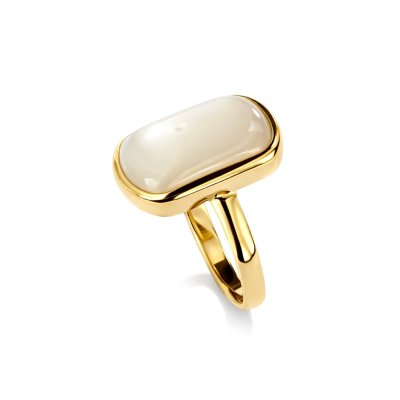 Sterling Silver Mother of Pearl Ring Over 18K Yellow Gold Plated