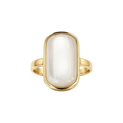 Sterling Silver Mother of Pearl Ring Over 18K Yellow Gold Plated