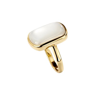 Sterling Silver Mother of Pearl Ring Over 18K Yellow Gold Plated