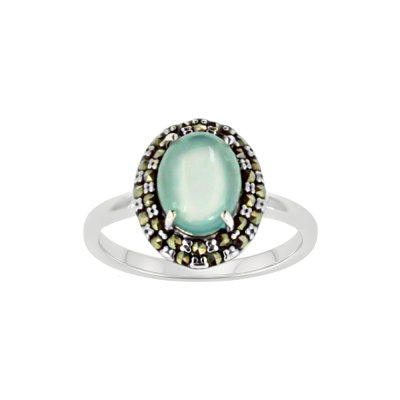 Sterling Silver Aquamarine Chalcedony With Marcasite Ring